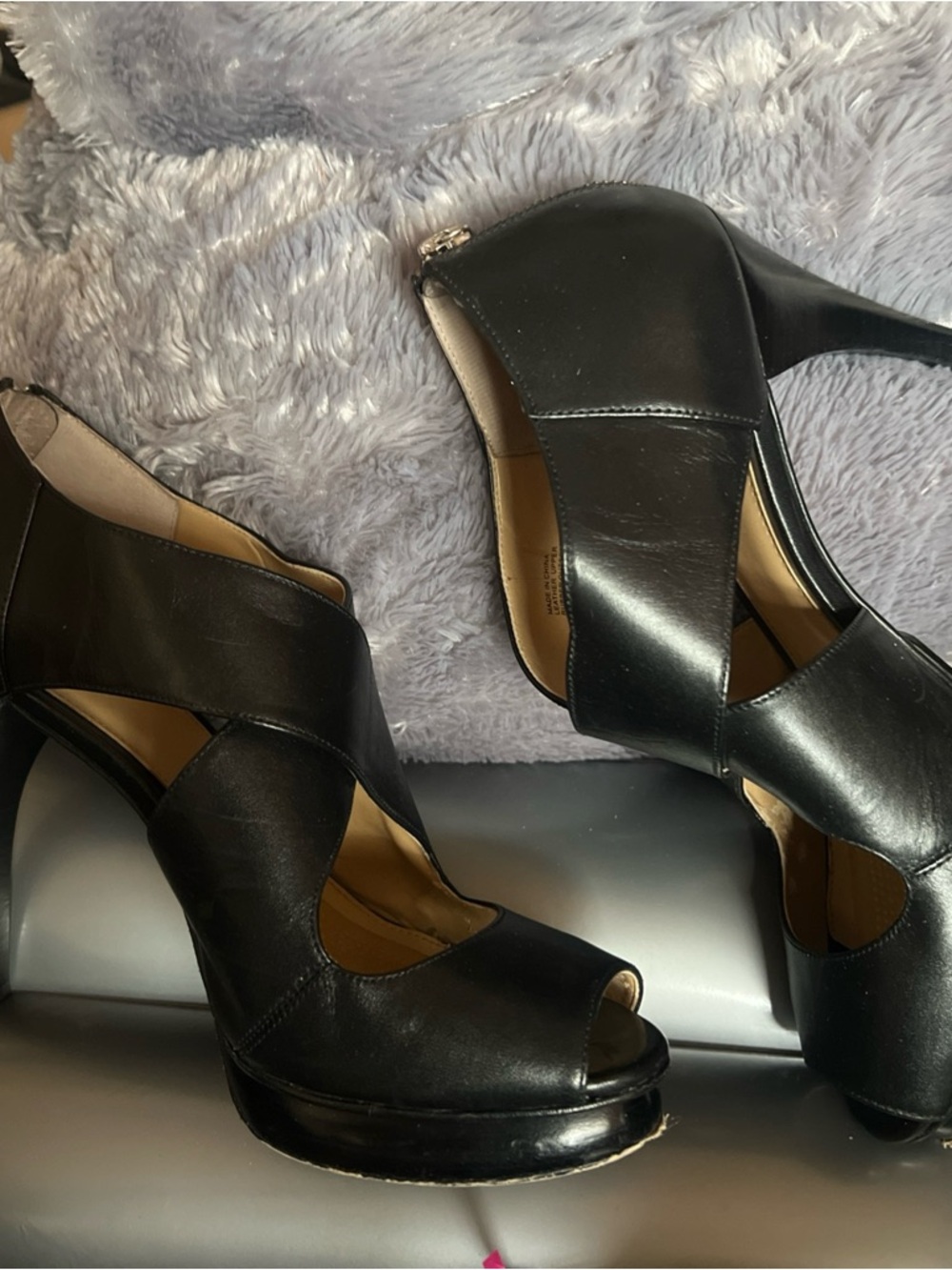 MICHAEL Michael Kors Black Leather Open-Toe Platform Heels